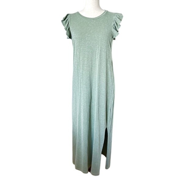 Sundry Dresses & Skirts - Sundry Ayana Sleeveless Midi Olive Green Dress Ruffle Sleeve Slit Size 2 (M 6-8)
